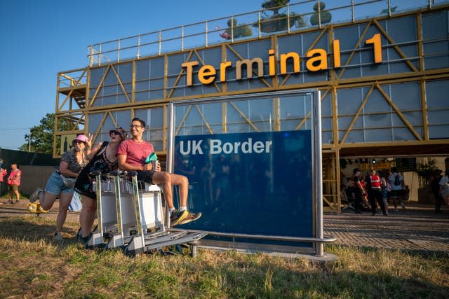 An immersive art installation mocked up to look like an airport teminal 