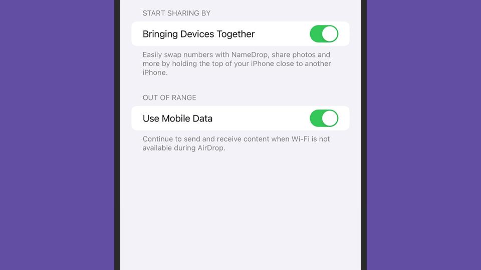 You can turn off proximity-based sharing if you want to. <em>Credit: David Nield</em>