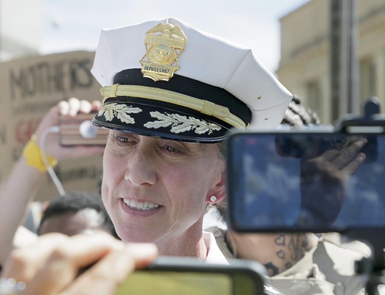 Columbus Deputy Police Chief Jennifer Knight had a prominent presence during the protests in Columbus sparked by the Minneapolis police killing of George Floyd in late May 2020. Knight spoke to the media outside of the Columbus Division of Police headquarters in this file photo from June 8, 2020.