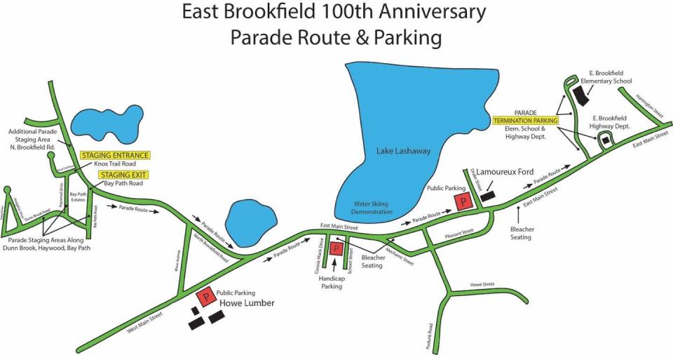 A map of the parade route scheduled for Sept. 17 though East Brookfield.