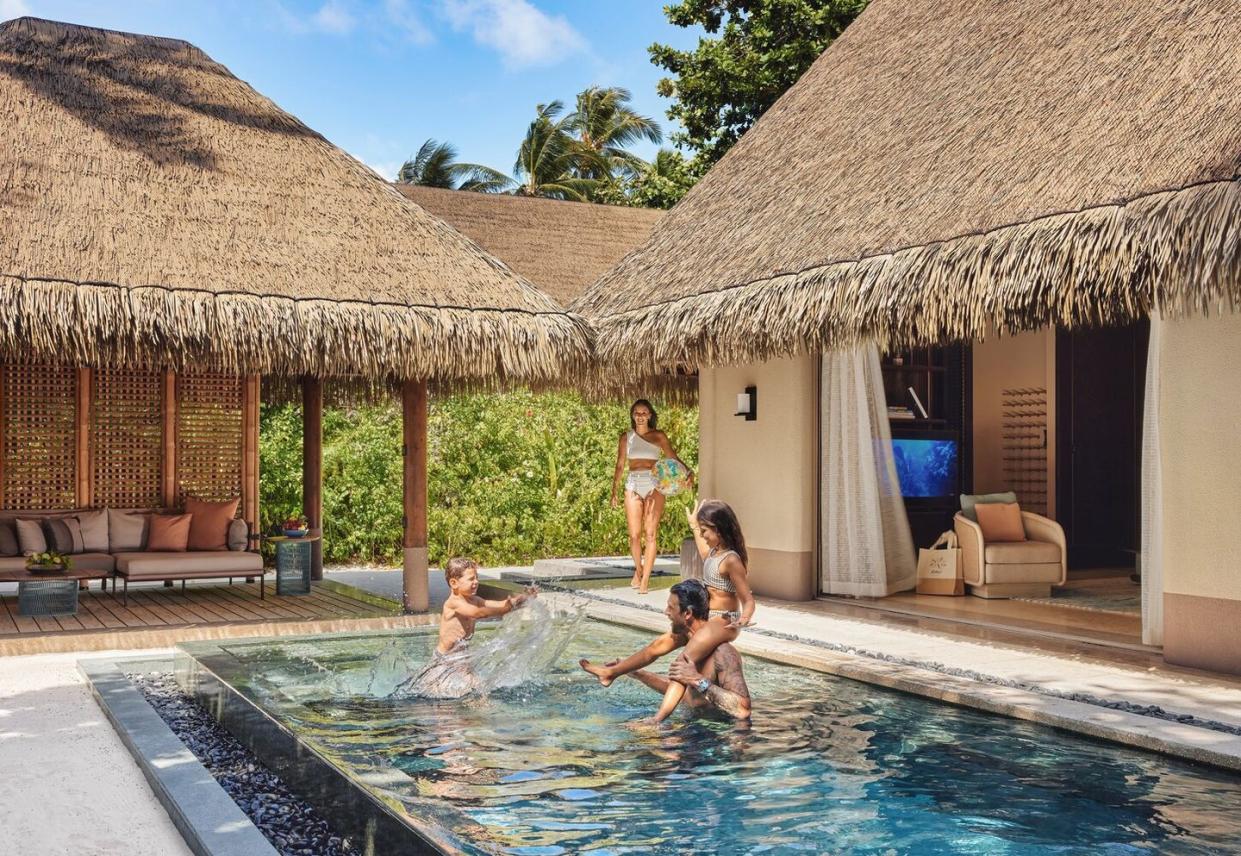 a group of people in a pool