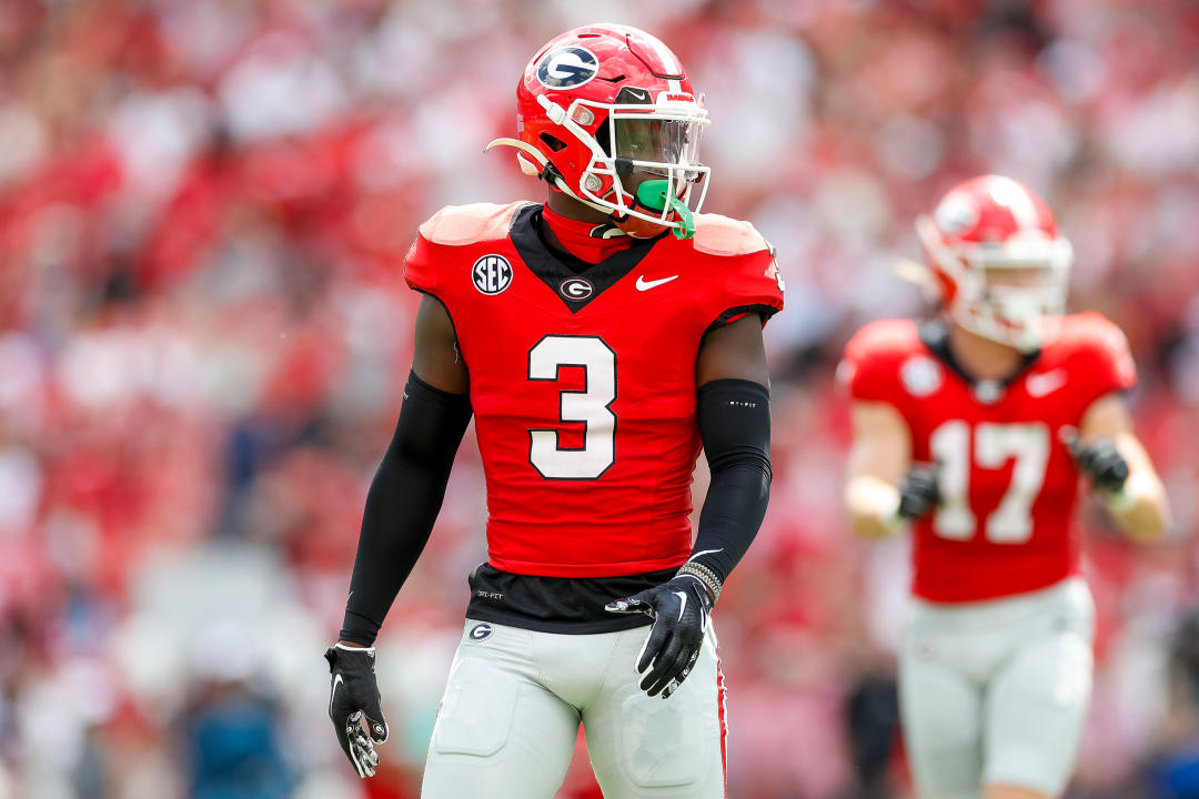 ATHENS, GEORGIA - SEPTEMBER 9: Kamari Lassiter #3 of the Georgia Bulldogs gets into position during a game against the Ball State Cardinals at Sanford Stadium on September 9, 2023 in Athens, Georgia. (Photo by Brandon Sloter/Image Of Sport/Getty Images)