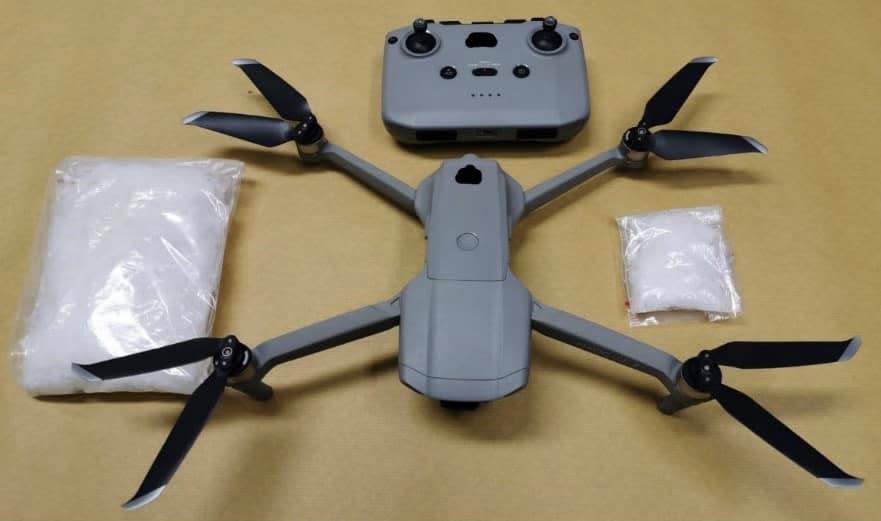 Unmanned aircraft and drugs seized by CNB on 17 June. (PHOTO: Central Narcotics Bureau/Facebook)