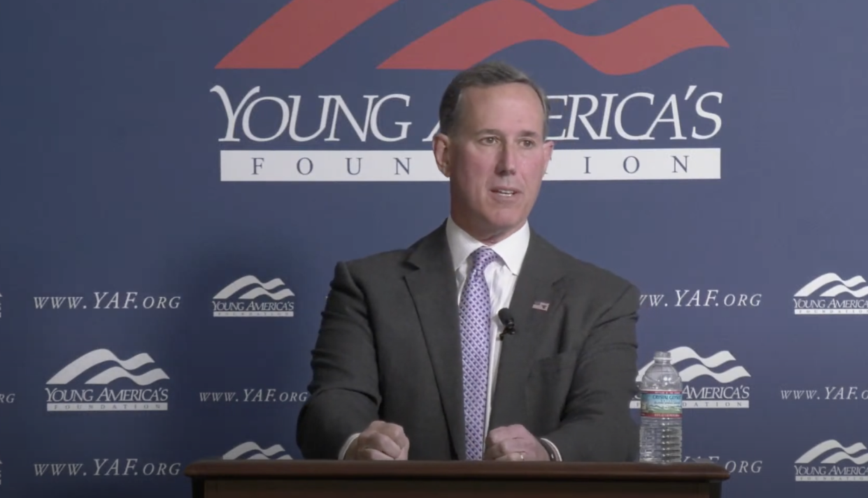 Rick Santorum address a right-wing student conference on 23 April. (Young America’s Foundation via YouTueb)