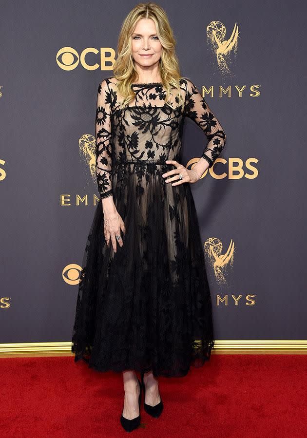 Michelle Pfeiffer went for this whimsical black frock. Photo: Getty