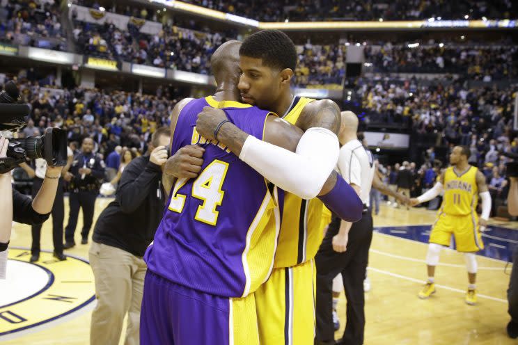 Paul George is still embracing Kobe Bryant. (AP)