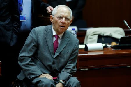 FILE PHOTO: German Finance Minister Wolfgang Schaeuble arrives to attend an European Union finance ministers meeting in Brussels, Belgium, July 11, 2017. REUTERS/Francois Lenoir