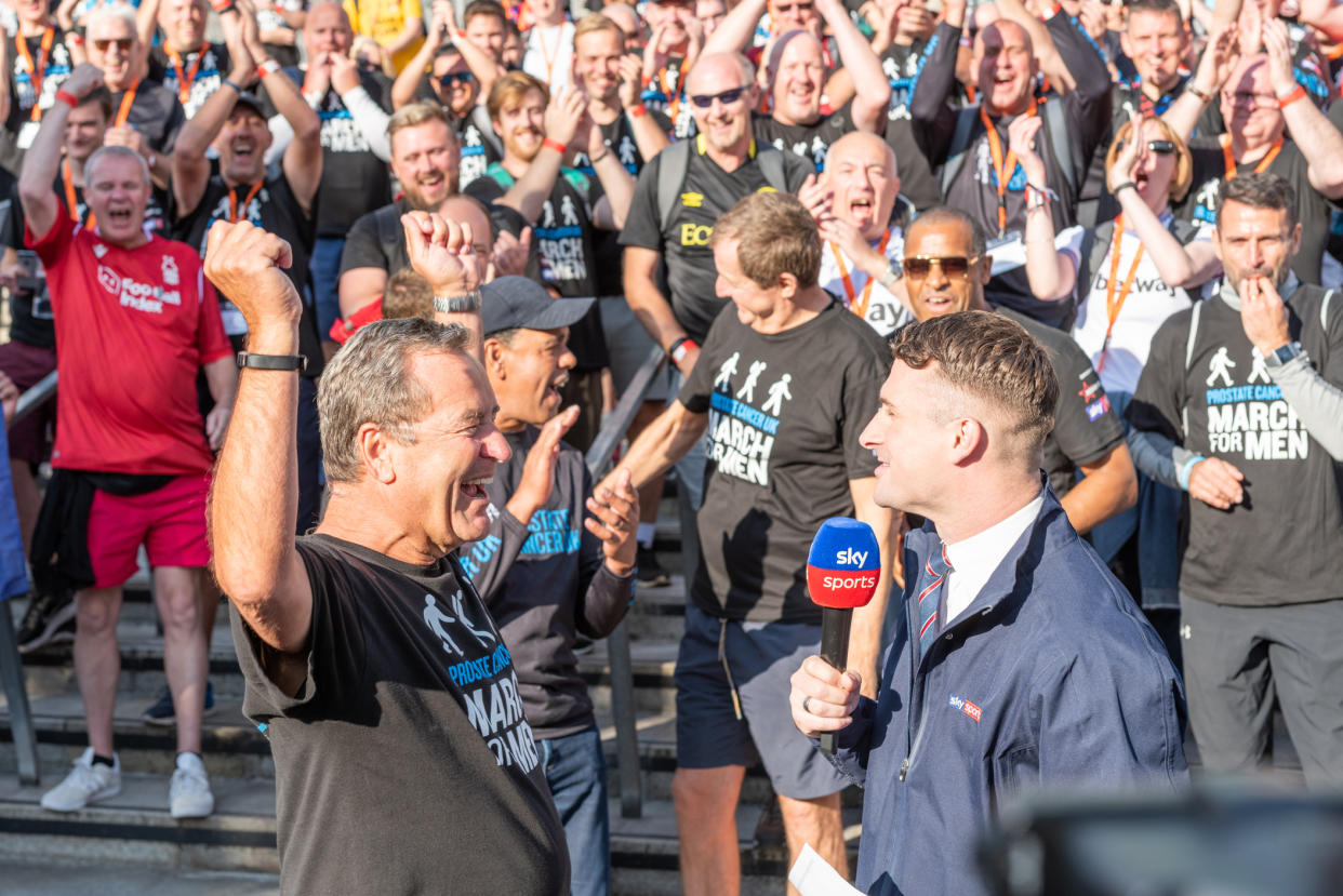 Jeff Stelling celebrates a fundraising goal for Prostate Cancer UK