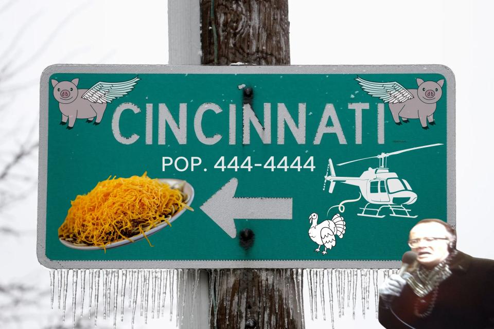 This photo of a Cincinnati sign has been slightly altered to make it more Cincinnati themed.