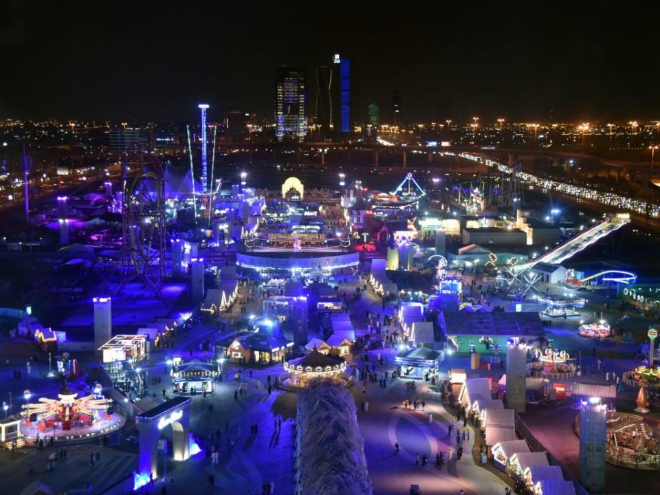 Photo taken on Nov. 6, 2021 shows a view of the winter wonderland in Riyadh, Saudi Arabia. Riyadh winter wonderland is one of the entertainment zones of Riyadh Season 2021, which will continue until March 2022, with the aim of attracting a diverse audience with more than 7,000 events.<span class="copyright">Wang Haizhou/Xinhua—Getty Images</span>