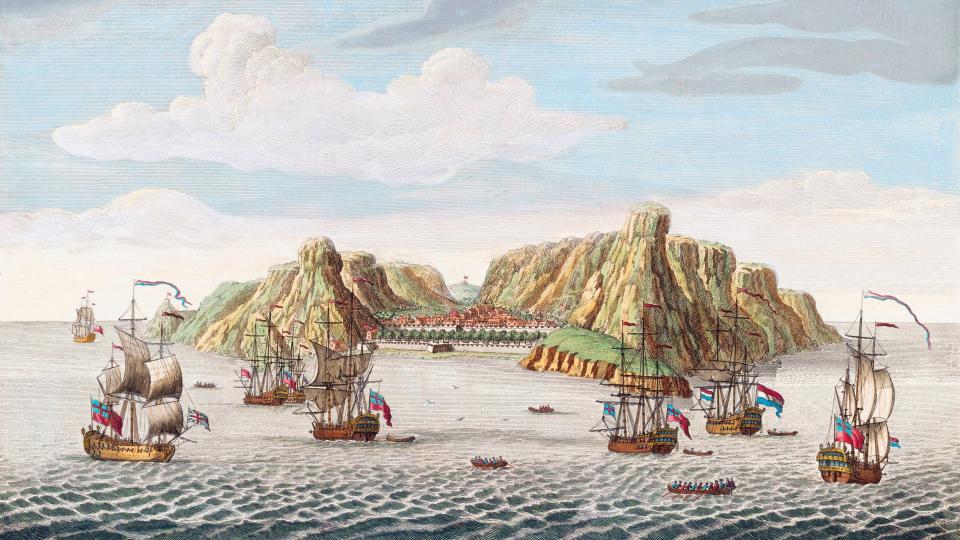 An illustration of St Helena as it appeared in the 19th century. The island was owned by the East India Company until the 1833 India Act returned it to the British Crown.