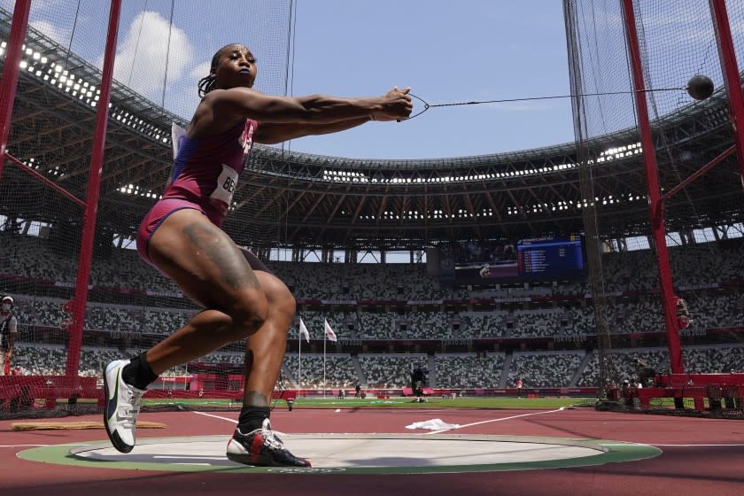 Gwen Berry, of United States, competes in the women's hammer throw.