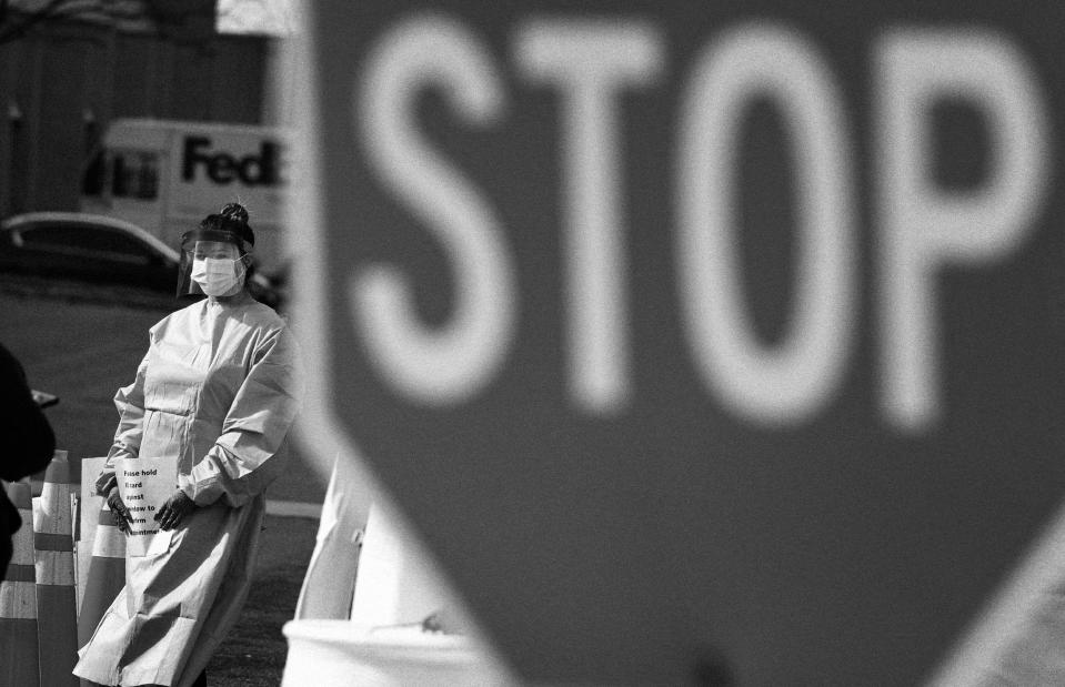 Image: Coronavirus drive-thru testing in Curtis Bay, Md. (Susan Walsh / AP file)