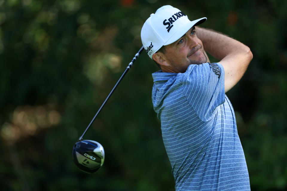 Keegan Bradley of the United States plays his shot from the 13th tee during the first round of The Genesis Invitational at Riviera Country Club on February 15, 2024 in Pacific Palisades, California. (Photo by Sean M. Haffey/Getty Images)