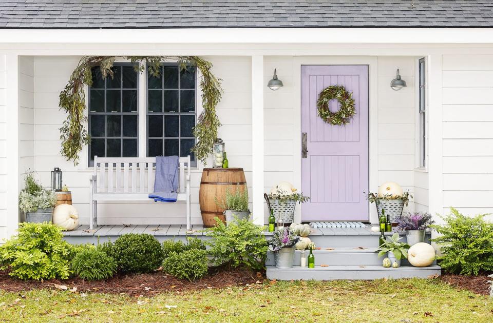 Make a Statement on a Small Porch with a Lilac Front Door