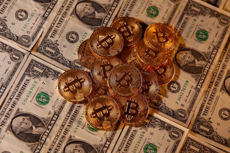 FILE PHOTO: Representations of virtual currency Bitcoin and U.S. dollar banknotes are seen in this picture illustration