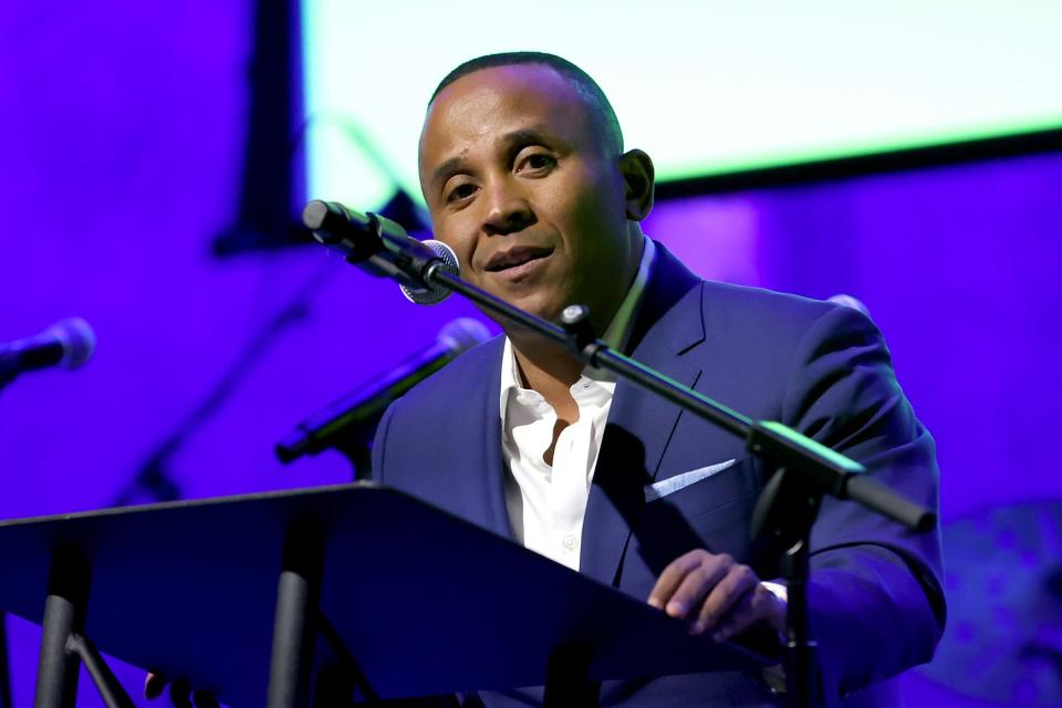 Rashad Robinson speaks at an event at City Winery in New York City.