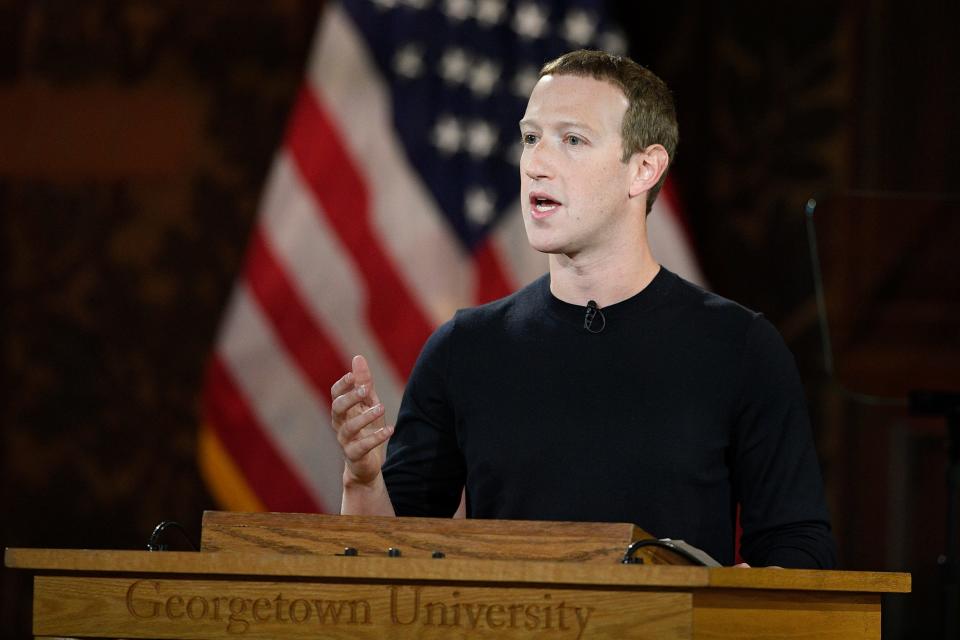 Facebook CEO Mark Zuckerberg at Georgetown University in Washington on Oct. 17, 2019.