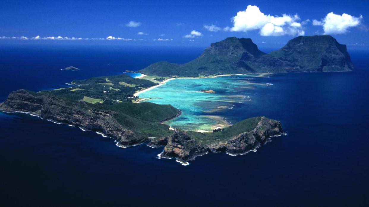 Aerial view of Lorde Howe Island in New South Wales, Australia