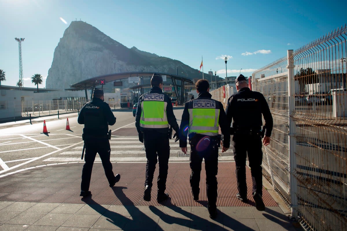 Spanish officials patrol border between Gibraltar and Spain (AFP/Getty)