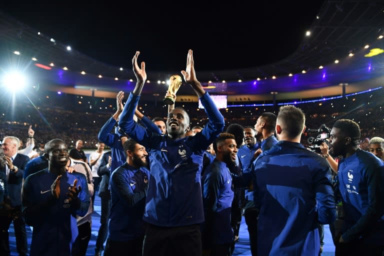 The France players performed a victory parade to celebrate their World Cup triumph after beating the Netherlands