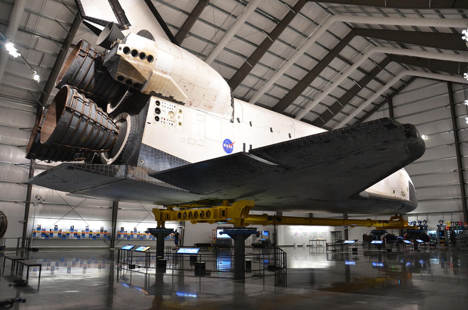 Visitors who came to see space shuttle Endeavour in the Samuel Oschin Pavilion at the California Science Center (seen here at its 2012 opening) could walk under the orbiter.