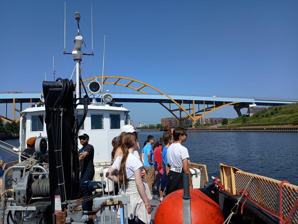 Milwaukee high school students head out into Lake Michigan on the Neeskay, the UW-Milwaukee research vessel.