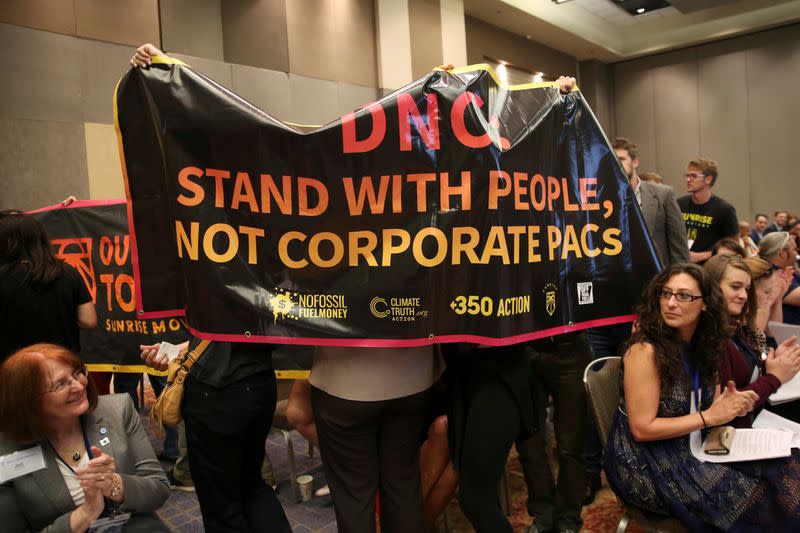 FILE PHOTO: Demonstrators interrupt the DNC Summer Meeting in Chicago