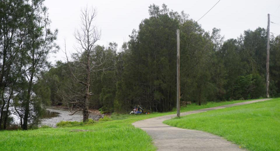 An image of dumped rubbish in a park at Oaks Flat, Shellharbour.