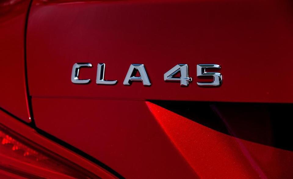 <p>2014 Mercedes-Benz CLA45 AMG 4MATIC badge</p>