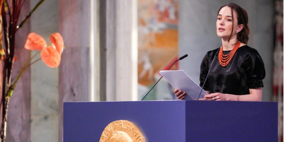 Oleksandra Matviichuk, head of the Center for Civil Liberties, delivers a speech at the Nobel Peace Prize award ceremony, Oslo, Norway, Dec. 10, 2022 <span class="copyright">Rodrigo Freitas / NTB / via REUTERS</span>