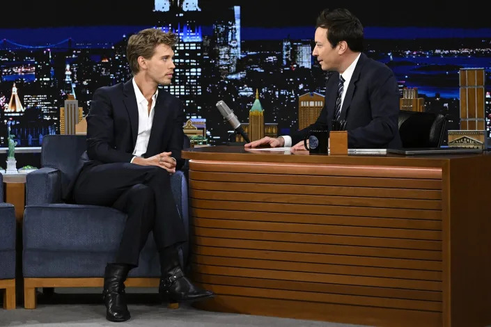 Austin Butler during an interview with host Jimmy Fallon on The Tonight Show Starring Jimmy Fallon