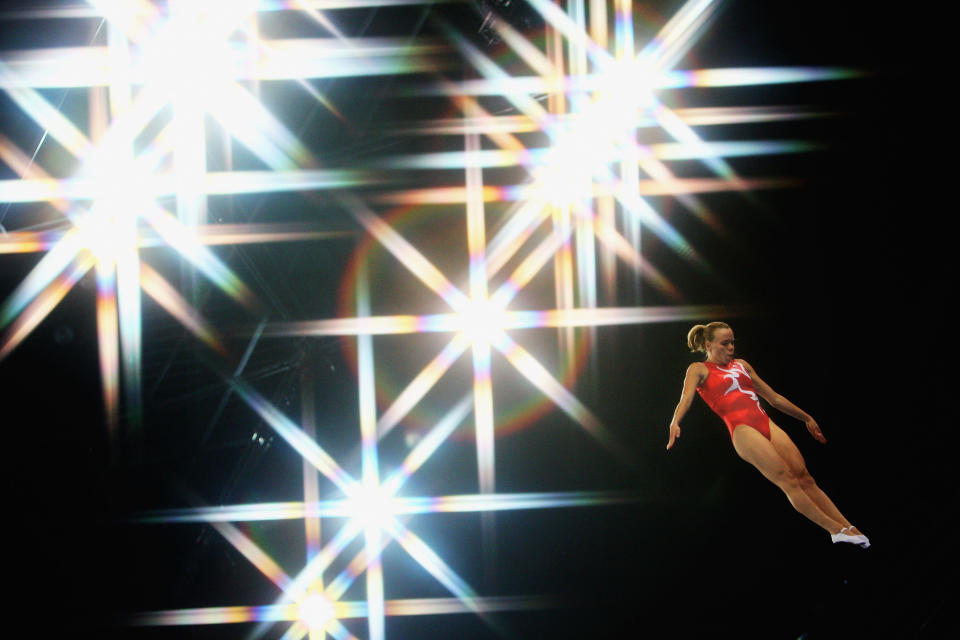 <b>Karen Cockburn - Canada - Trampoline Gymnastics </b><br> Karen Cockburn of Canada competes in the trampoline women?s final gymnastics event at the National Indoor Stadium on Day 10 of the Beijing 2008 Olympic Games on August 18, 2008 in Beijing, China. (Photo by Julian Finney/Getty Images)