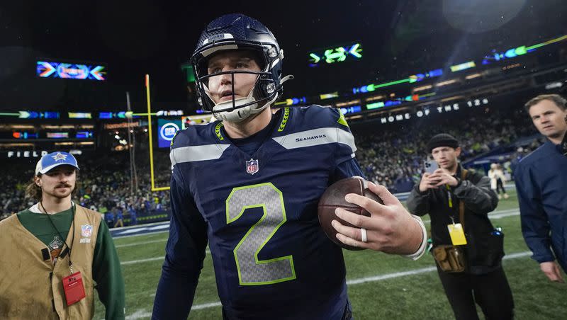 Seattle quarterback Drew Lock walks on the field following a game against Philadelphia, Monday, Dec. 18, 2023, in Seattle. Lock is among a number of backup QBs who has made the most of his opportunities this season.