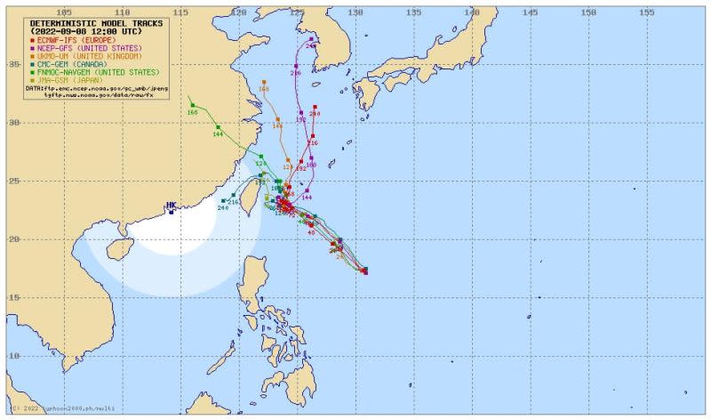 ▲針對梅花颱風，各國路徑預測比對圖。（圖／賈新興臉書）