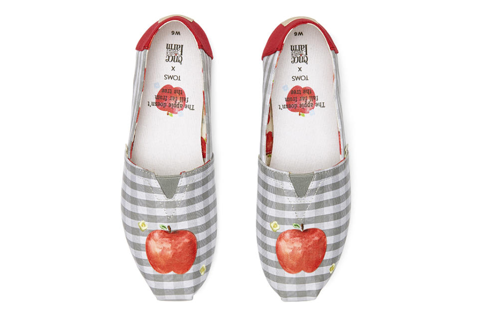 Toms x Once Upon a Farm apple-inspired style.<cite>John Duarte</cite>