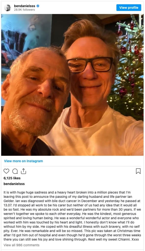 Ben Daniels’ tribute to Ian Gelder on Instagram Instagram / @bendanielsss