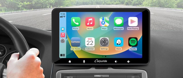 Wer mit einem Fahrzeug älteren Semesters unterwegs ist, kann von Apple CarPlay nur träumen? Entweder das - oder man entscheidet sich für den Kauf der Carpuride W708, die als Schnittstelle zwischen Auto und Smartphone dient. (Bild: Amazon)