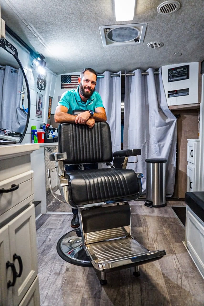 Beverly High alumnus Eric Cagney opened the Mobicuts mobile barber shop four months into the coronavirus health crisis in June. (Courtesy Eric Cagney)