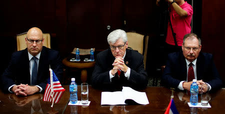 Mississippi Governor Phil Bryant (C), looks on at a meeting with Cuba's Minister of Foreign Trade and Investment Rodrigo Malmierca (not pictured) in Havana, Cuba, April 19, 2017. REUTERS/Alexandre Meneghini