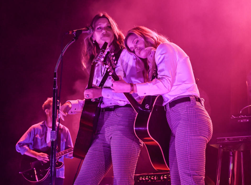 OAKLAND, CALIFORNIA - MARCH 30: (L-R) Aly Michalka and AJ Michalka perform at Fox Theater on March 30, 2023 in Oakland, California. (Photo by Steve Jennings/Getty Images)