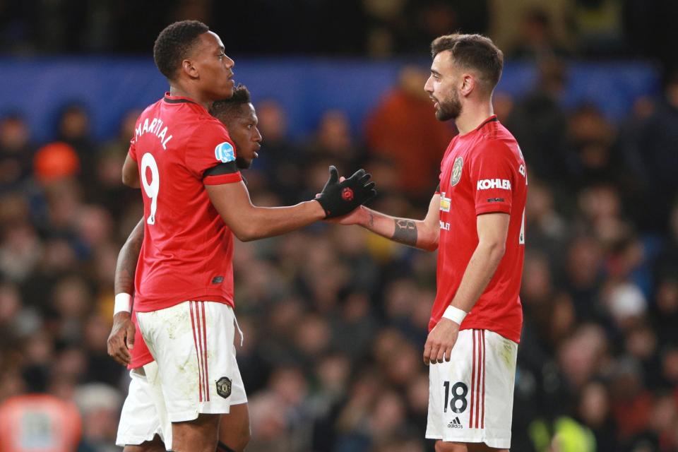 Bruno Fernandes (right) was unlucky not to score from a free-kick (AP)