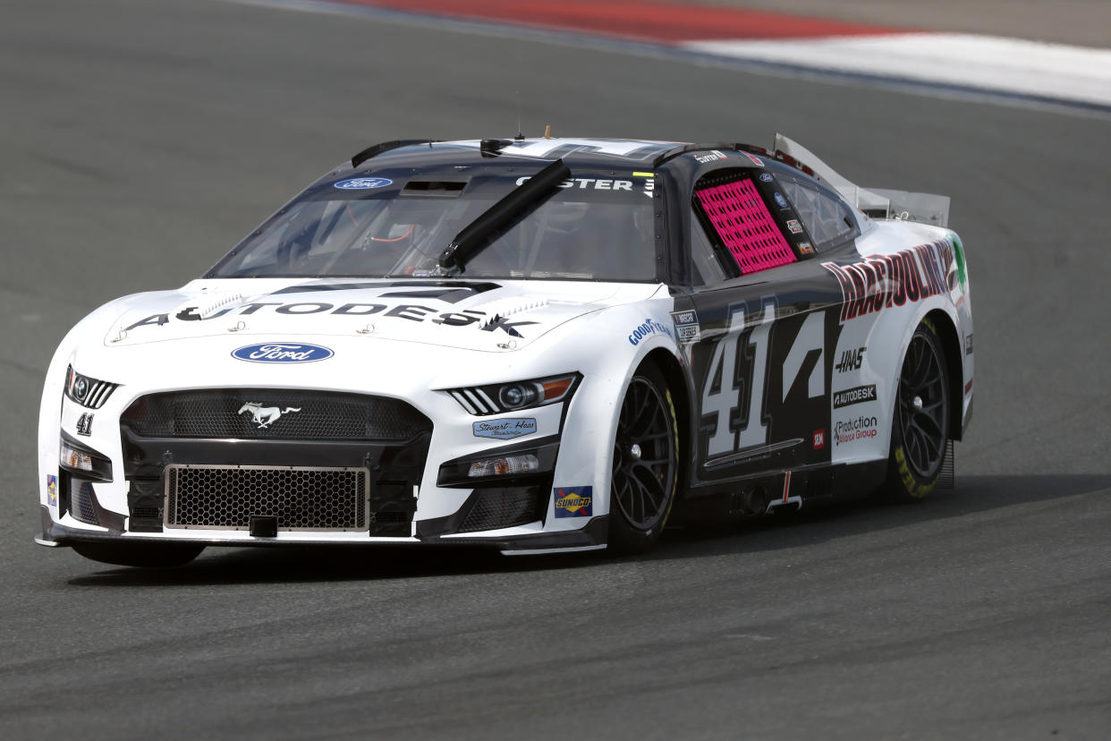 CONCORD, NORTH CAROLINA - OCTOBER 08: Cole Custer, driver of the #41 Autodesk/HaasTooling.com Ford, drives during  qualifying for NASCAR Cup Series Bank of America Roval 400  at Charlotte Motor Speedway on October 08, 2022 in Concord, North Carolina. (Photo by Mike Mulholland/Getty Images)