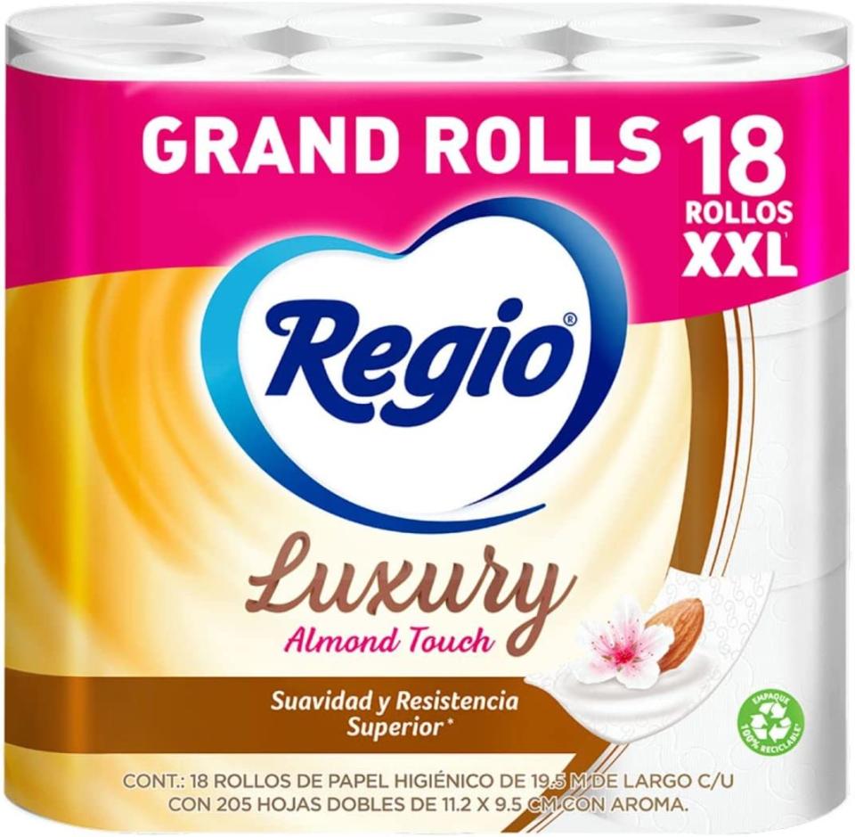 Papel Higiénico, Regio Luxury Almond Touch, Hojas Dobles, 18 Rollos/Amazon.com.mx