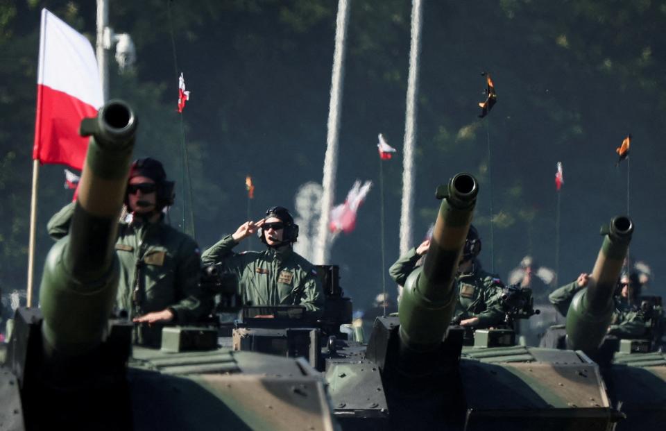 Members of the Polish military forces participate in the military parade on Armed Forces Day (REUTERS)