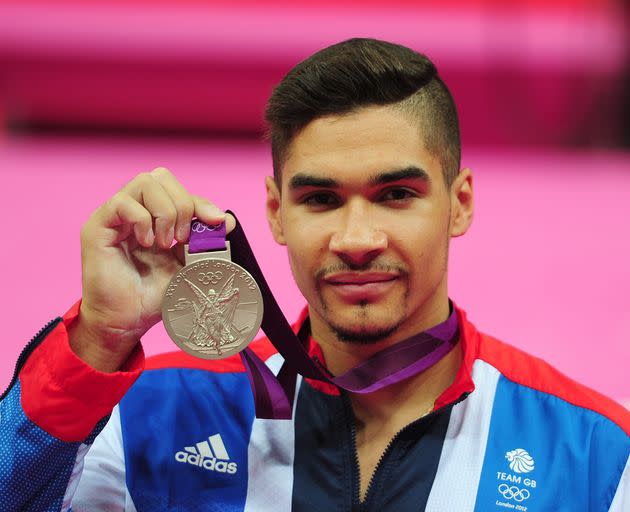 Louis Smith celebrates with his Silver medal after coming second in the Men's Pommel Horse Final at London 2012 (Photo: Adam Davy - PA Images via Getty Images)