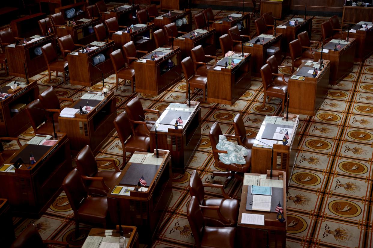 As Republican senators on Tuesday announce they won’t return until June, the Senate floor sits uninhabited.