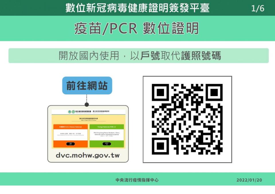 指揮中心表示，21日起開放全民下載疫苗數位證明。（ 指揮中心提供）