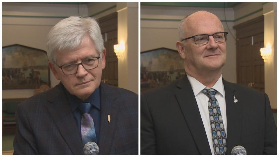 N.L. NDP Leader Jim Dinn, left, and PC education critic Paul Dinn say the money set aside for teaching assistants doesn't go far enough to address concerns within the education system.