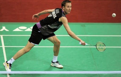 Denmark's Peter Gade during a match at the India Open in New Delhi on April 26. The 35-year-old Gade has had a moderate run-up to the Olympics and fell from the world's top four, putting him in the same quarter as Chen Long, the former world junior champion from China